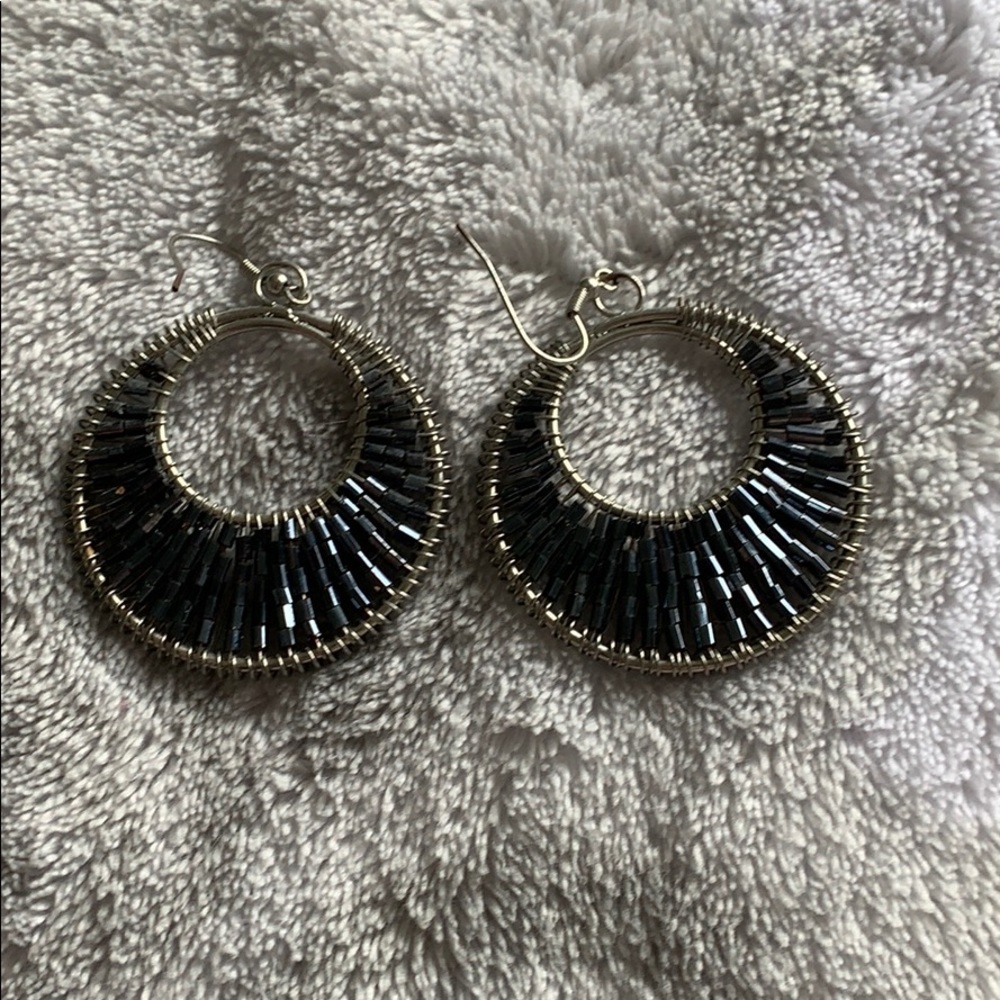 Black beaded hoops